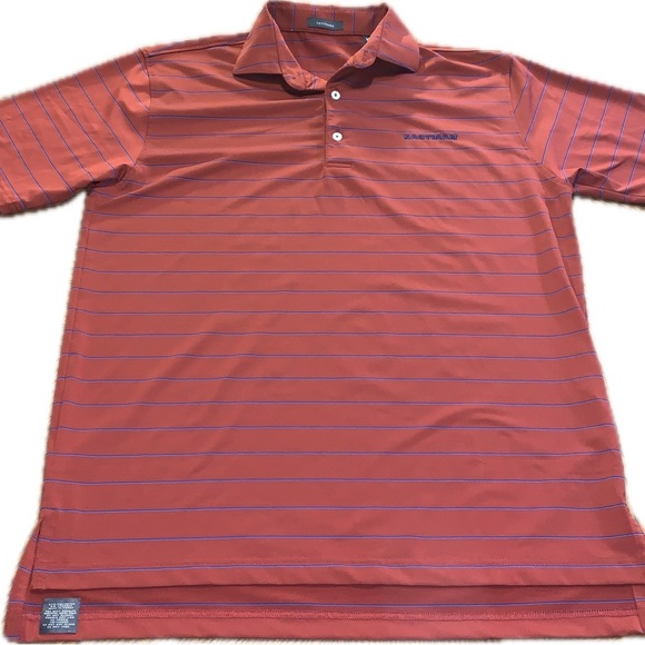 Turtleson Red Blue Striped Wicking Stretch Golf Collar Polo Shirt Medium - Picture 2 of 7
